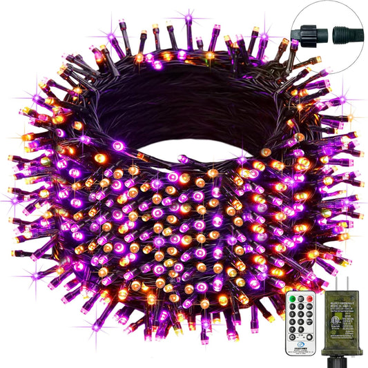 btfarm Halloween Lights Outdoor with Remote, 115FT 300 LED Orange Purple Halloween String Lights Indoor, Waterproof Connectable 8 Modes Plug in Twinkle Light for Tree Yard Garden Party Decorations