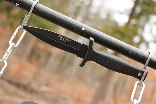 Smith & Wesson SWHRT9B 9in High Carbon S.S. Fixed Blade Knife with 4.7in Dual Edge Blade and TPE Handle for Outdoor, Tactical, Survival and EDC, Multi - PuriLite