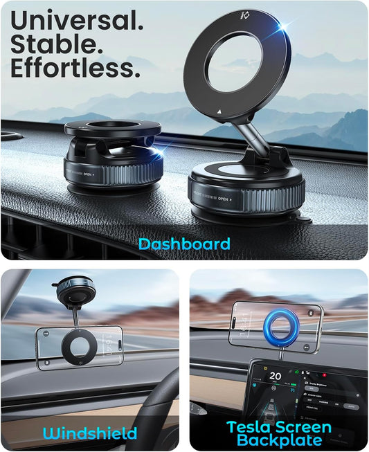 Jononser Vacuum Magnetic Suction Cup Phone Mount for Magsafe, 360° Adjustable Magnetic Phone Holder, Pocket Size Foldable Portable Cell Phone Holders for Your Car for All Smartphones & All Car Models