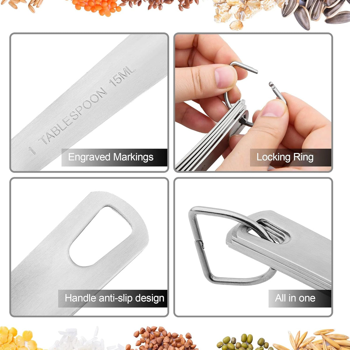 Smithcraft Measuring Cups and Spoons Set 18, Stainless Steel Measuring Cups and Spoons Set, 18/8(304) Steel Heavy Duty 8 Measuring Cups & 9 Measuring Spoons & 1 Stick for Kitchen & Baking Measuring - PuriLite