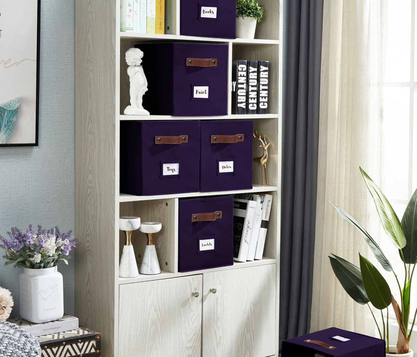 DECOMOMO Cube Storage Bin, Storage Cubes with Labels, Baskets for Shelves Kallax Linen Closet Organizers (Cube 10.5x11"/ 6pcs, Black)