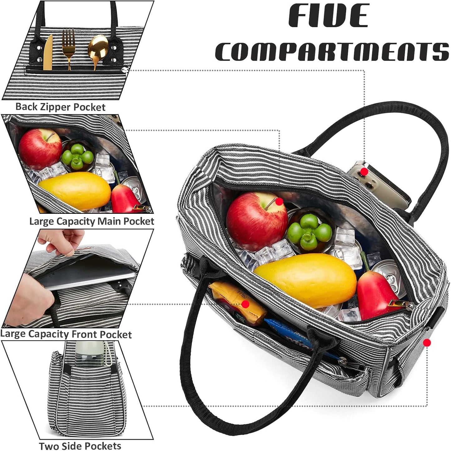Lunch Bag for Women, Insulated Lunch Box for Work, Large Leakproof Cooler Purse with Side Pockets & Removable Shoulder Strap Women's Lunch Tote Bag for Picnic Work Beach Cute Lunch Bags (Heart)