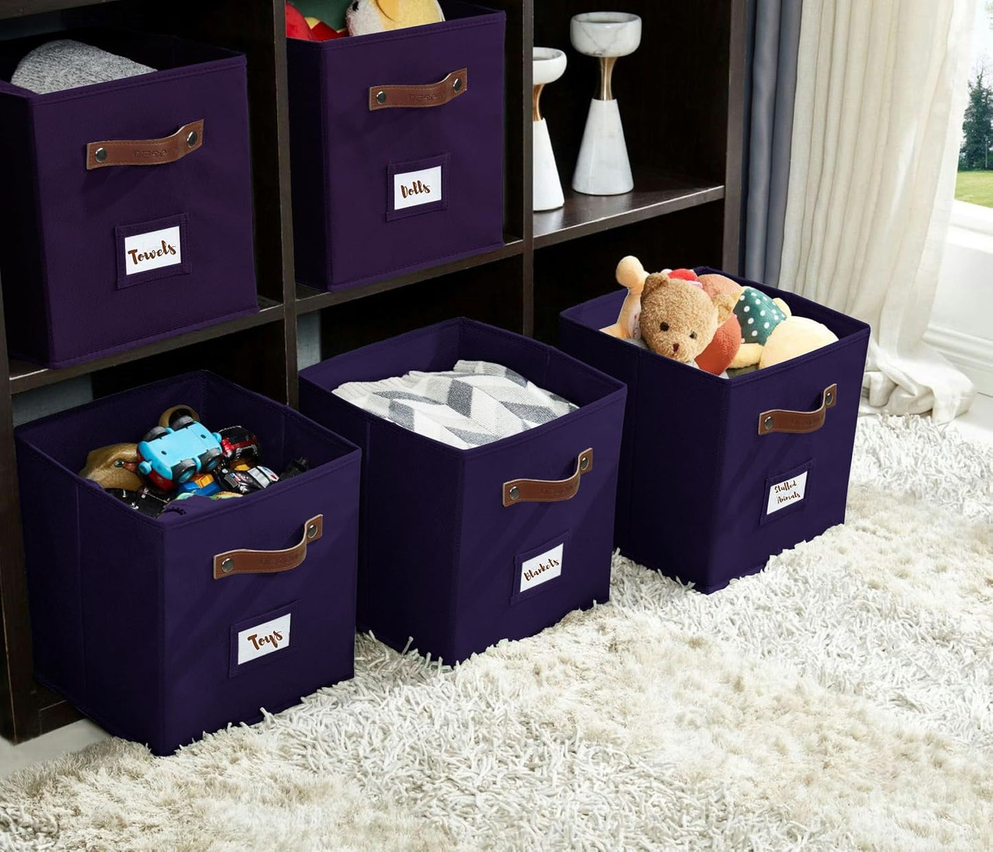 DECOMOMO Cube Storage Bin, Storage Cubes with Labels, Baskets for Shelves Kallax Linen Closet Organizers (Cube 10.5x11"/ 6pcs, Black)