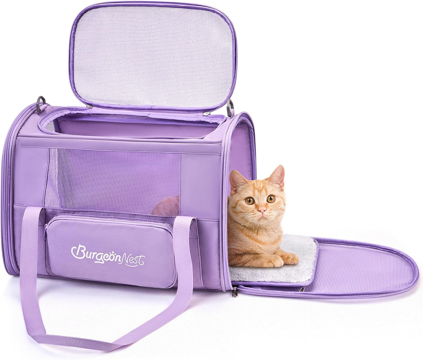 BurgeonNest Cat Carriers for Medium Cats Under 25 lbs, Pet Carrier for Cats with Unique Side Bag,Top Load Small Pet Carrier Soft-Sided Escape Proof with 4 Ventilated Windows