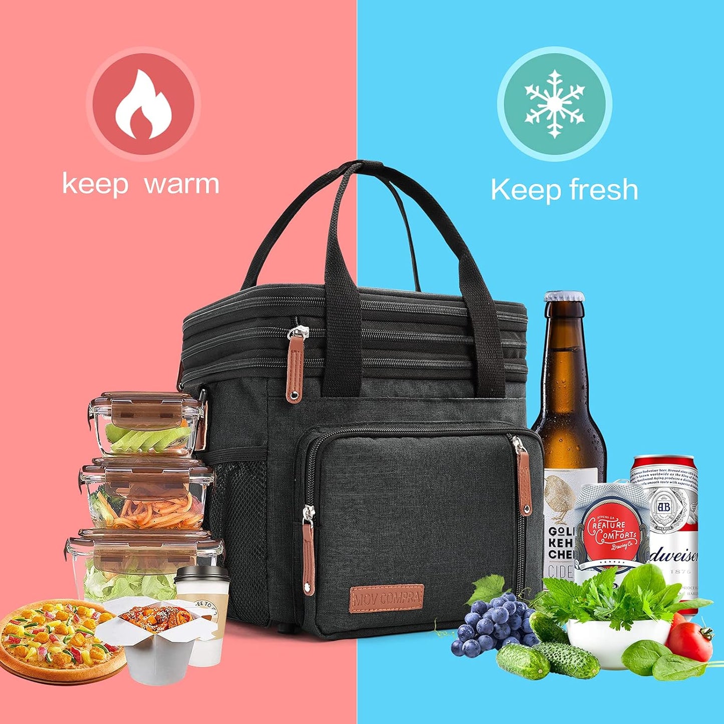 Lunch Bag Women Insulated Lunch Box for Work, Purple Expandable Large Lunch Bags, Leakproof Double Deck Lunch Box Cooler Bag(Purple)