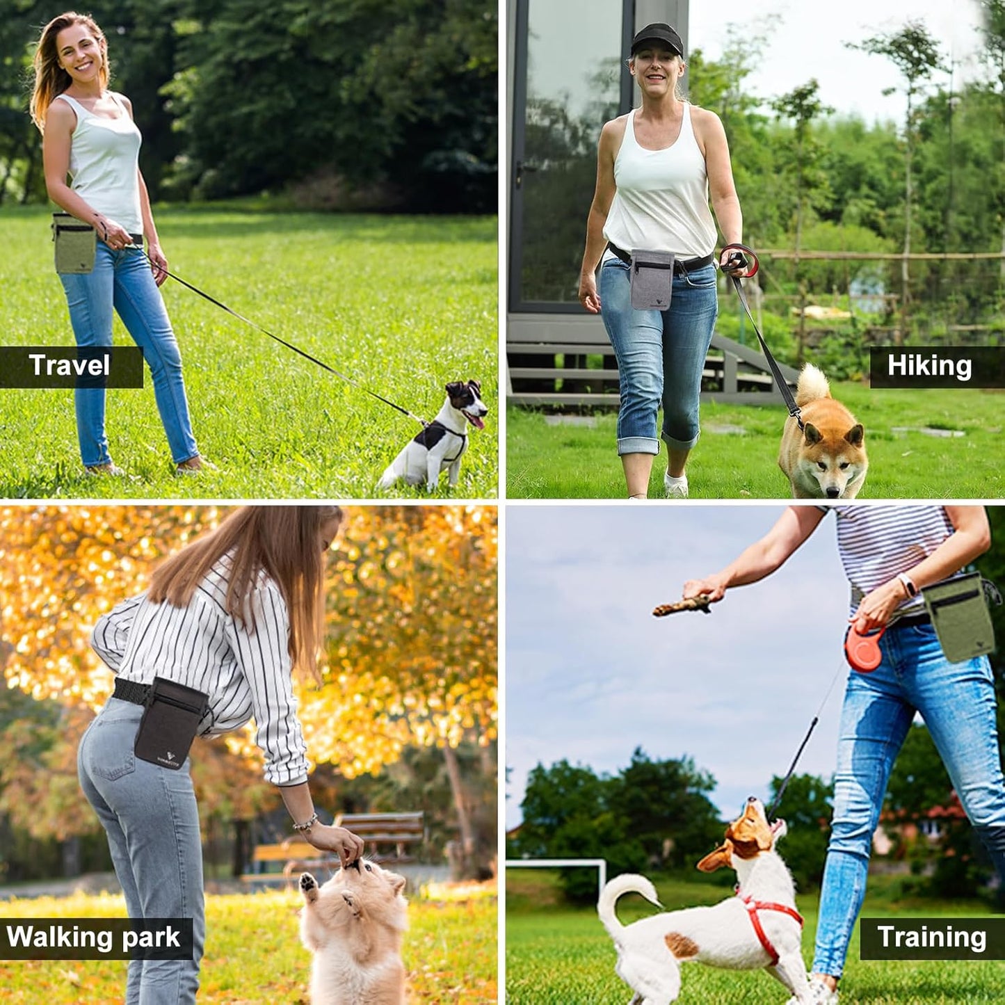 VANNMESTER Dog Training Treat Pouch,Hands-Free Dog Treat Bag,Puppy Treat Pouch,Dog Training Bag with Adjustable Belt, Metal Clip-Green