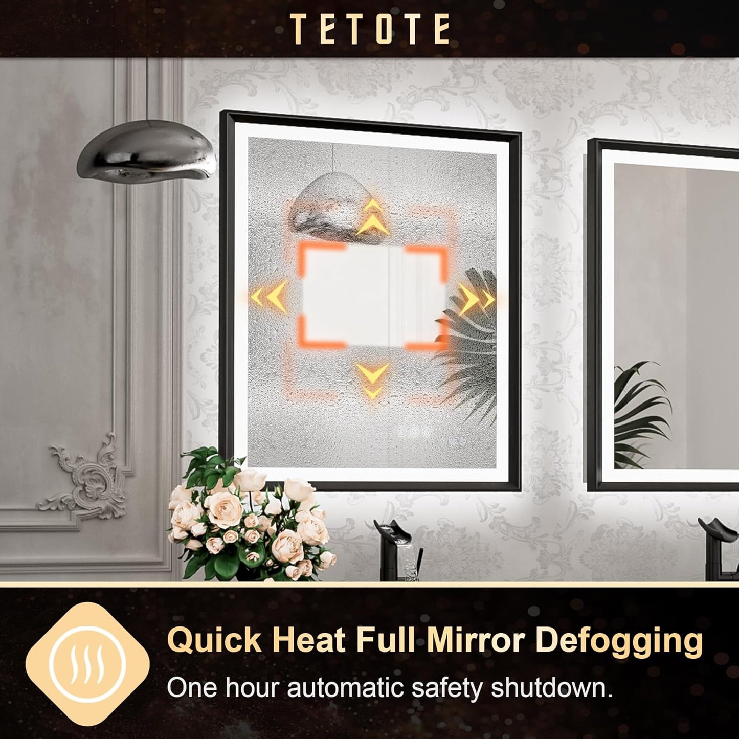 TETOTE 28x36 LED Mirror for Bathroom Black Metal Frame Frontlit & Backlit Lighted Vanity Mirror Baroque Gothic Anti Fog Stepless Dimmable White/Warm/Natural,Wall Mounted(Horizontal/Vertical)