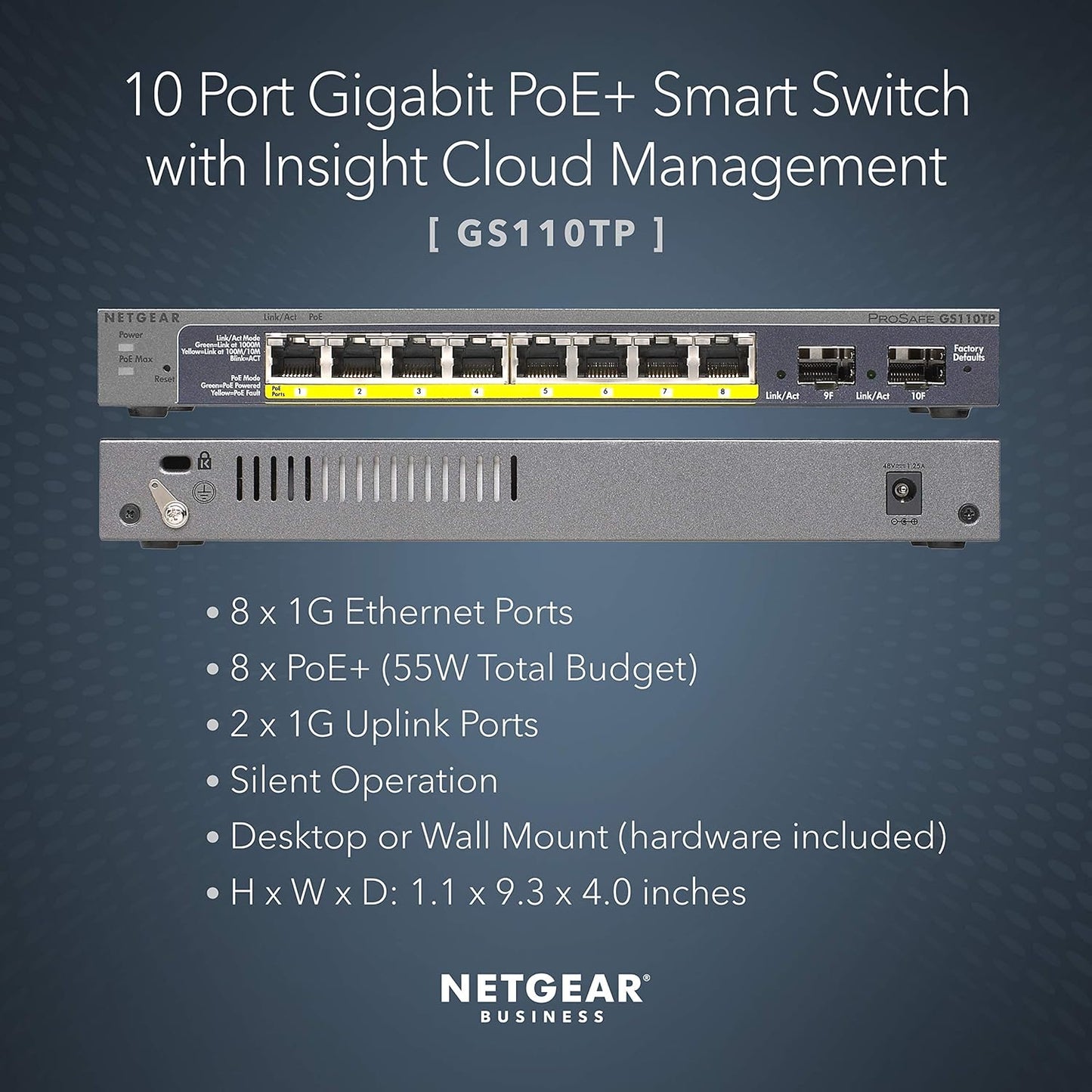 NETGEAR 26-Port PoE Gigabit Ethernet Smart Switch (GS724TP) - Managed, 24 x 1G, 24 x PoE+ @ 190W, 2 x 1G SFP, Optional Insight Cloud Management, Desktop or Rackmount, and Limited Lifetime Protection
