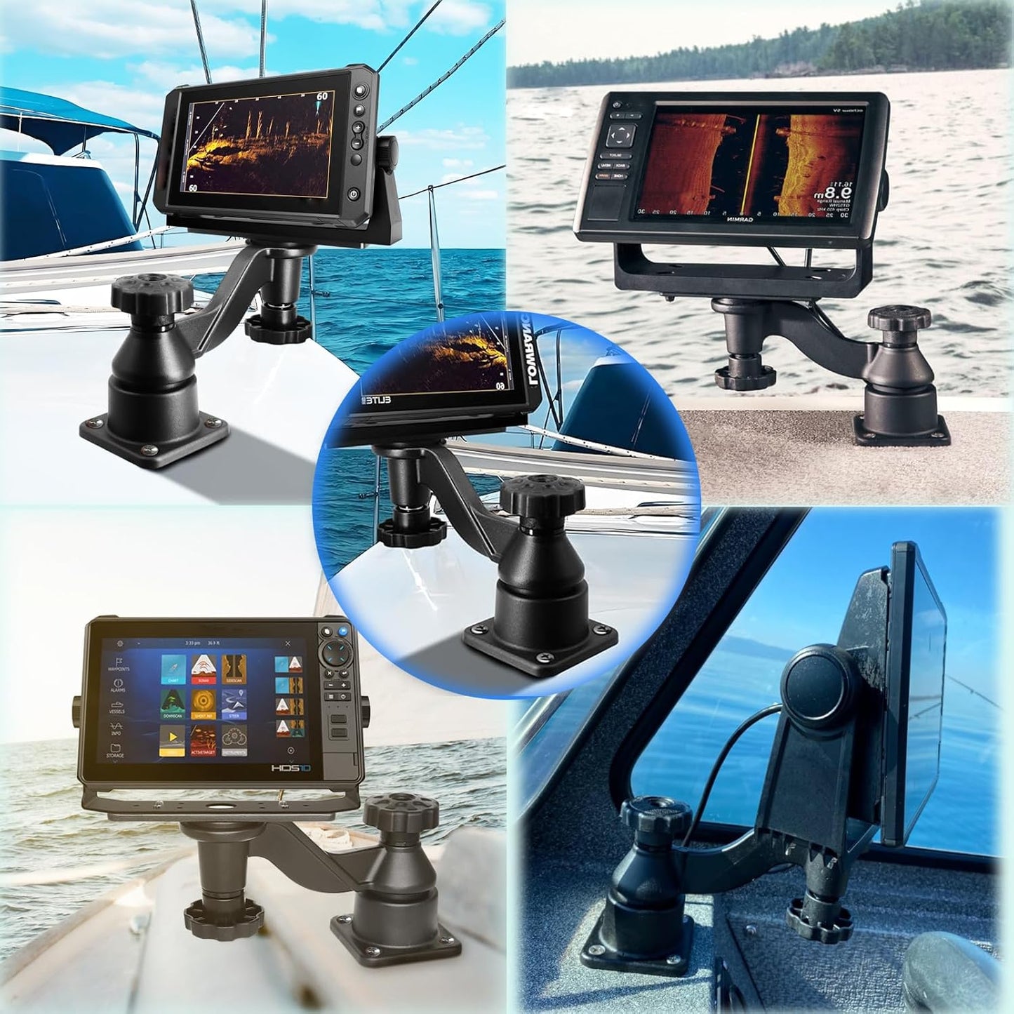 OUBULU Fish Finder Mount with Heavy Duty Swing Arm for Fishfinders & Chartplotters Marine Electronic with 5" to 12" Screens, Compatible with Garmin Lowrance and More
