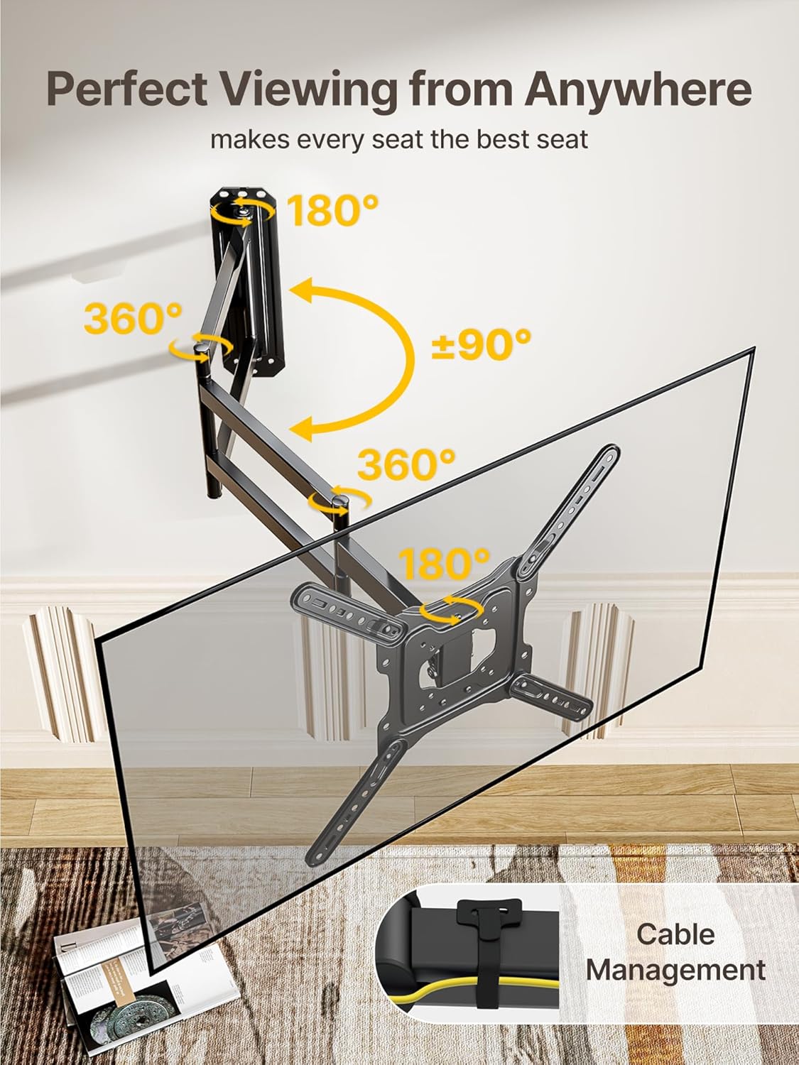monTEK Long Arm TV Wall Mount for Most 23-65 Inch TVs, 37 Inch Long Extension TV Mount Swivel and Tilt, Full Motion Wall Mount TV Bracket Fit Max VESA 400 x 400mm, Up to 77 lbs