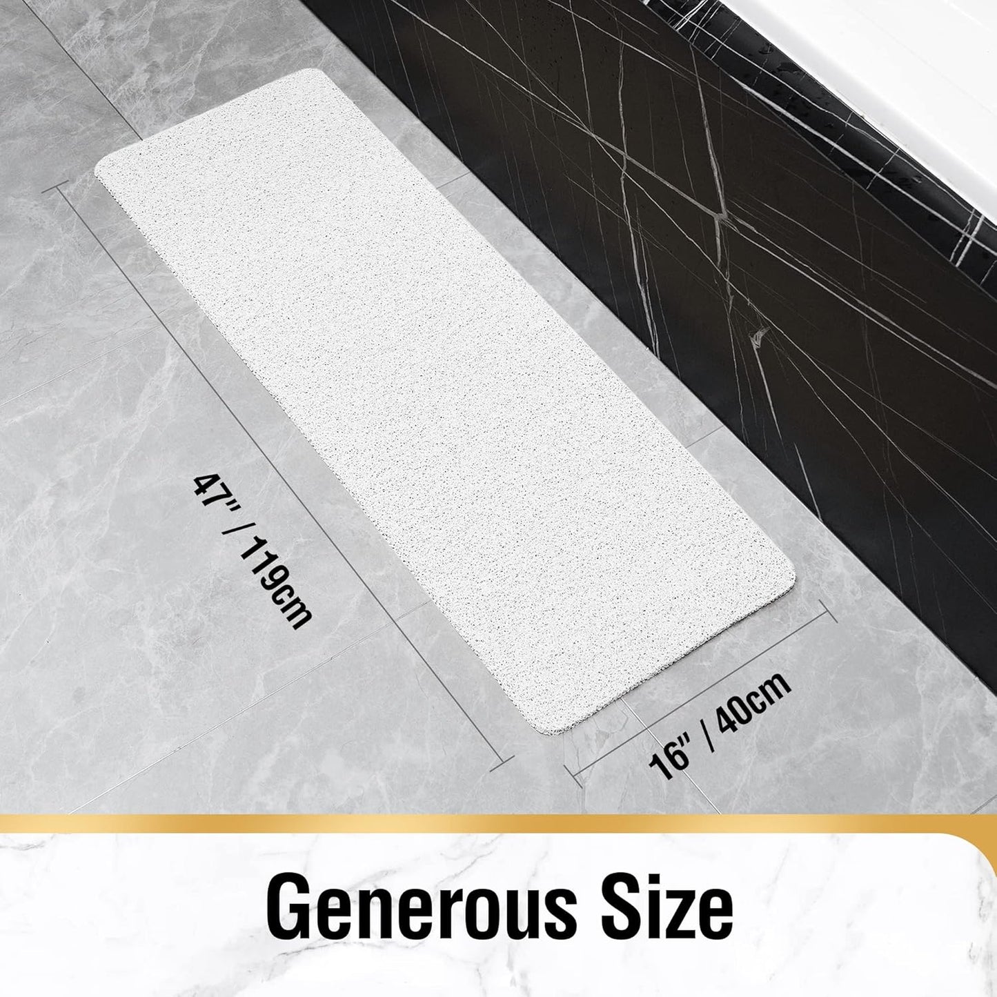 HITSLAM Shower Mat Non Slip, 24 x 16 Inch Bathtub Mat Non Slip with Drain, Soft PVC Loofah Bath Mat for Tub, Quick Drying Bathroom Shower Mat, Grey