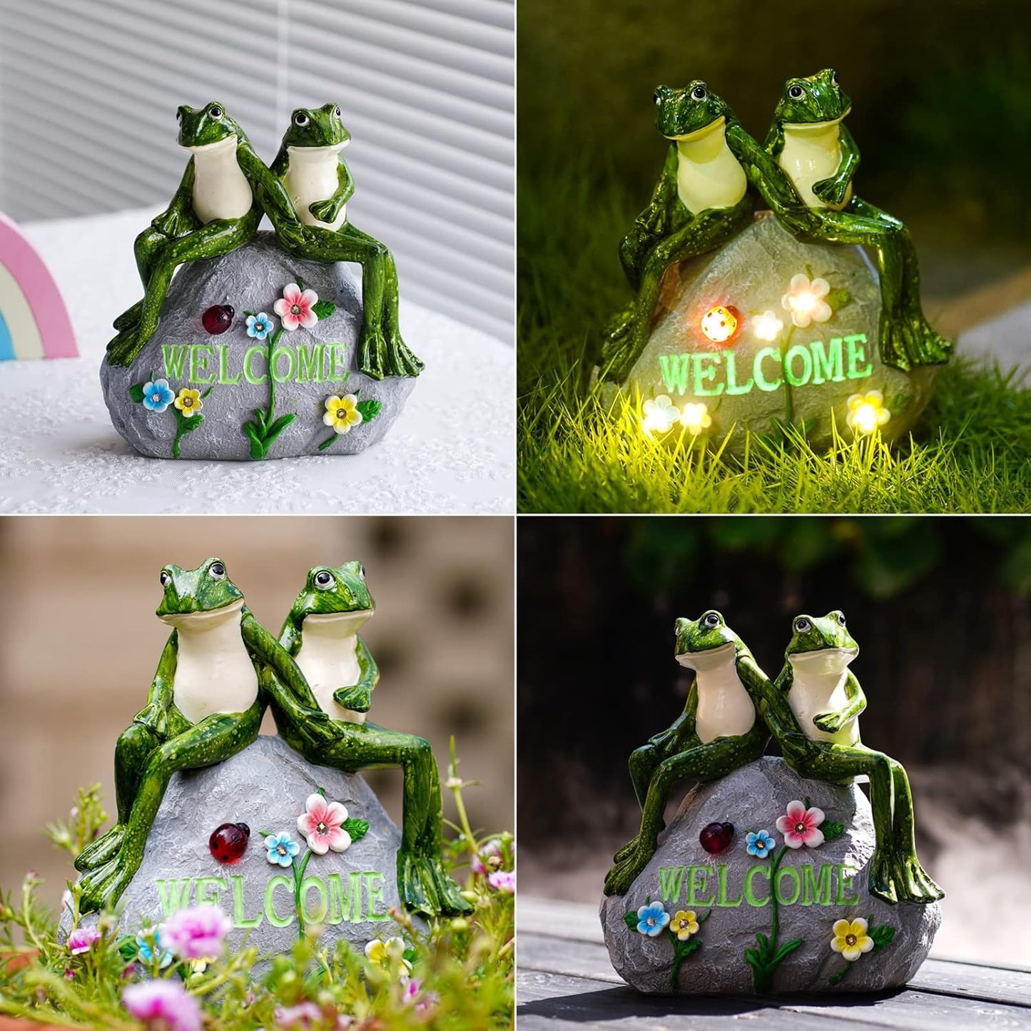 Nacome Solar Frog Riding Turtle for Garden Decor - Outdoor Statues for Patio,Yard,Balcony Ornament,Turtle Gifts for Women/Mom/Grandma,Mom's Best Gift