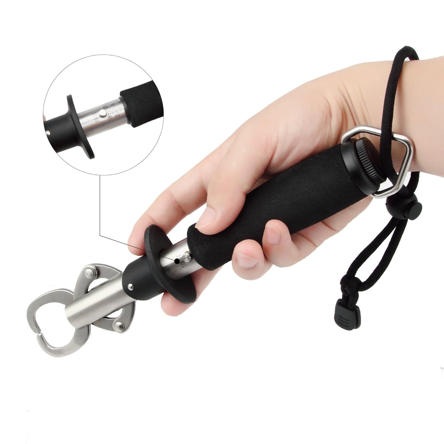 Crazy Shark Portable Stainless Steel Fish Lip Grabber Gripper Grip Tool Fish Holder Tackle EVA Handle 40lbs (Dark Gray)