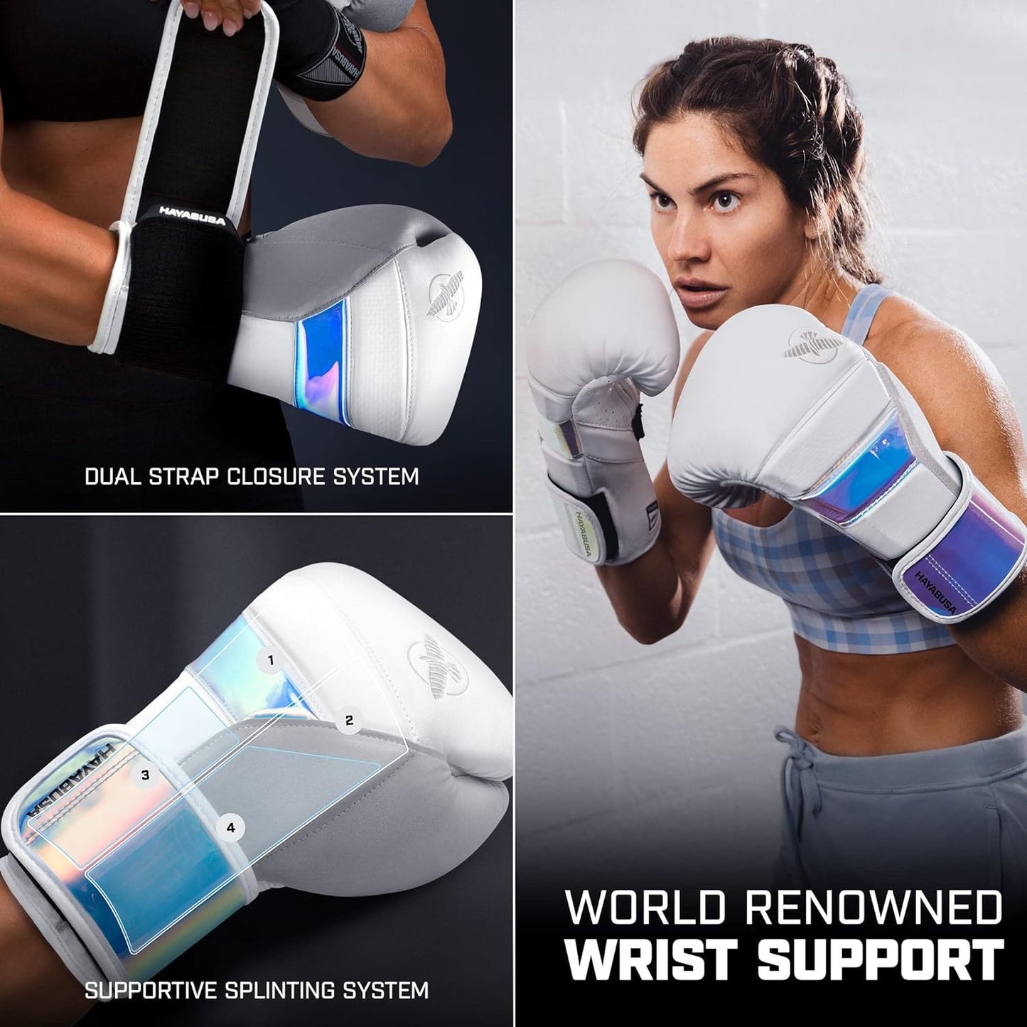 Hayabusa T3 Boxing Gloves for Men and Women Wrist and Knuckle Protection, Dual-X Hook and Loop Closure, Splinted Wrist Support, 5 Layer Foam Knuckle Padding