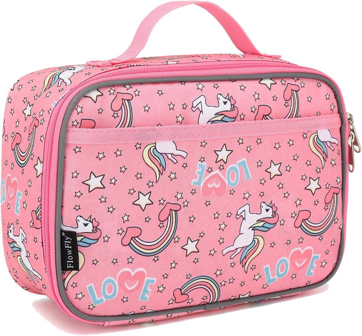 FlowFly Kids Lunch Box Insulated Soft Bag Mini Cooler Back to School Thermal Meal Tote Kit for Girls, Boys, Black