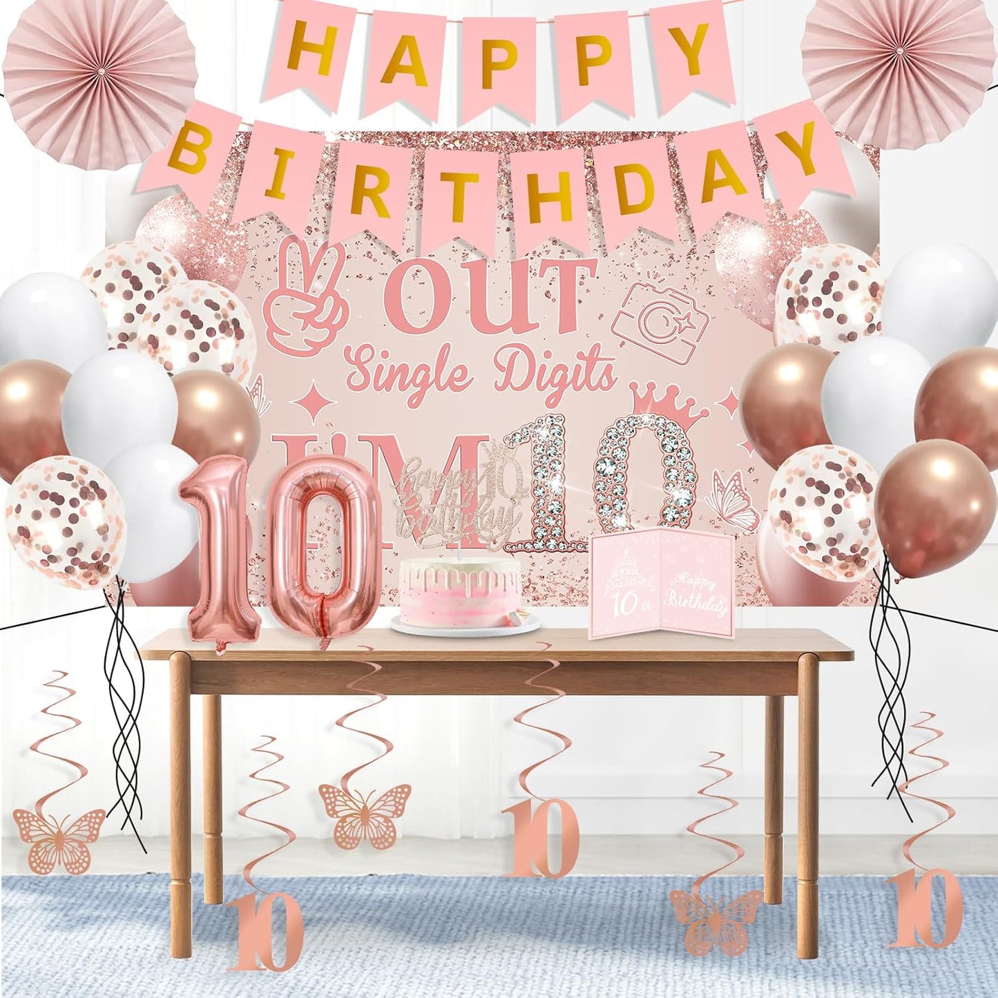 40th Birthday Decorations for Women,32pcs 40th Birthday Party Decorations,Including Backdrop, Crown,Sash,banner, Hanging Swirl,Cake Topper,balloons,Paper Fans,Anniversary Card and paper fans