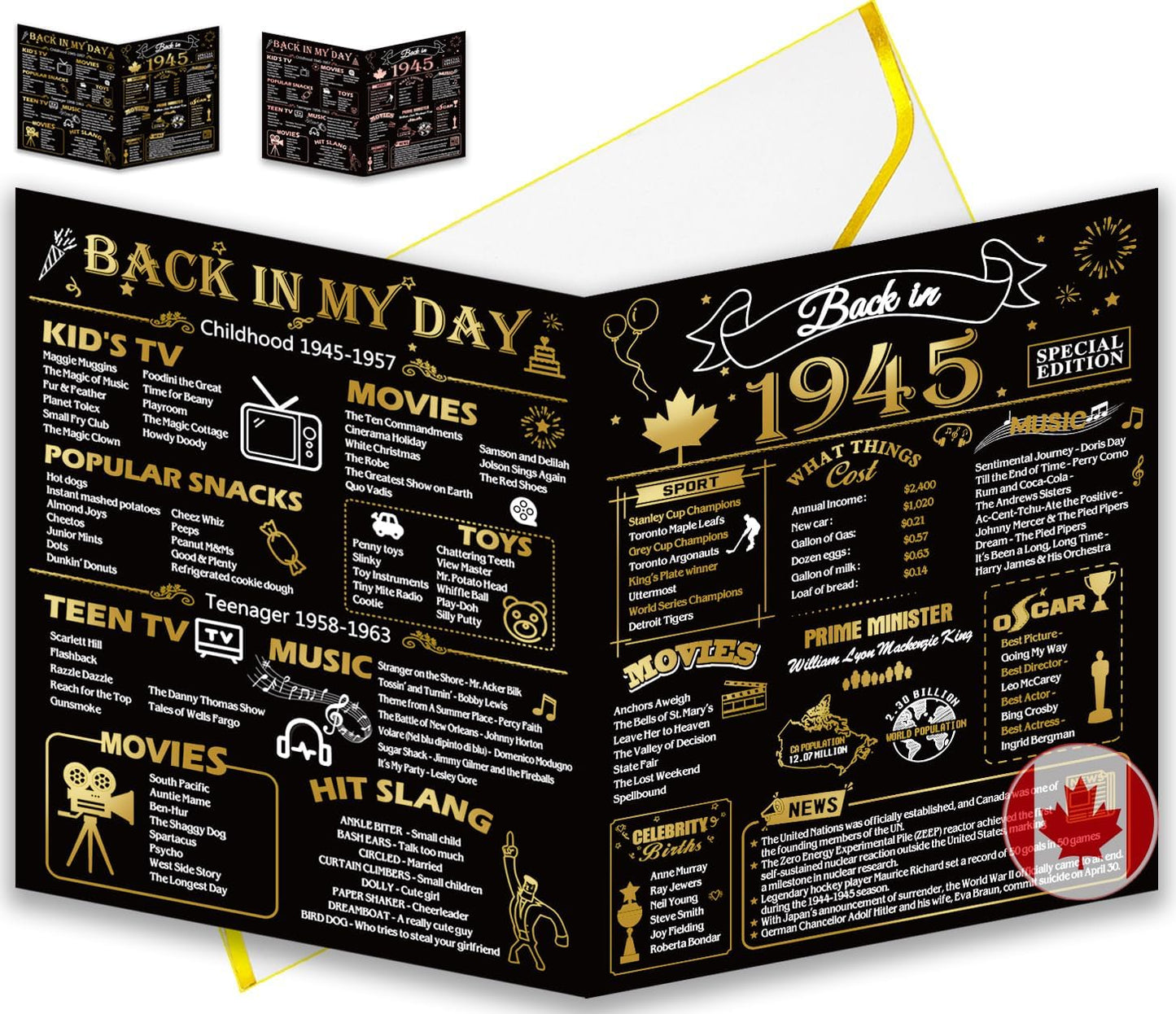 50th Birthday Card, Jumbo CANADA 25x20cm Back in 1975, Gilding Happy 50th Birthday Decoration for Woman, Men, Funny 50 Birthday Gifts for Wife, Husband, Him, Her, Mom