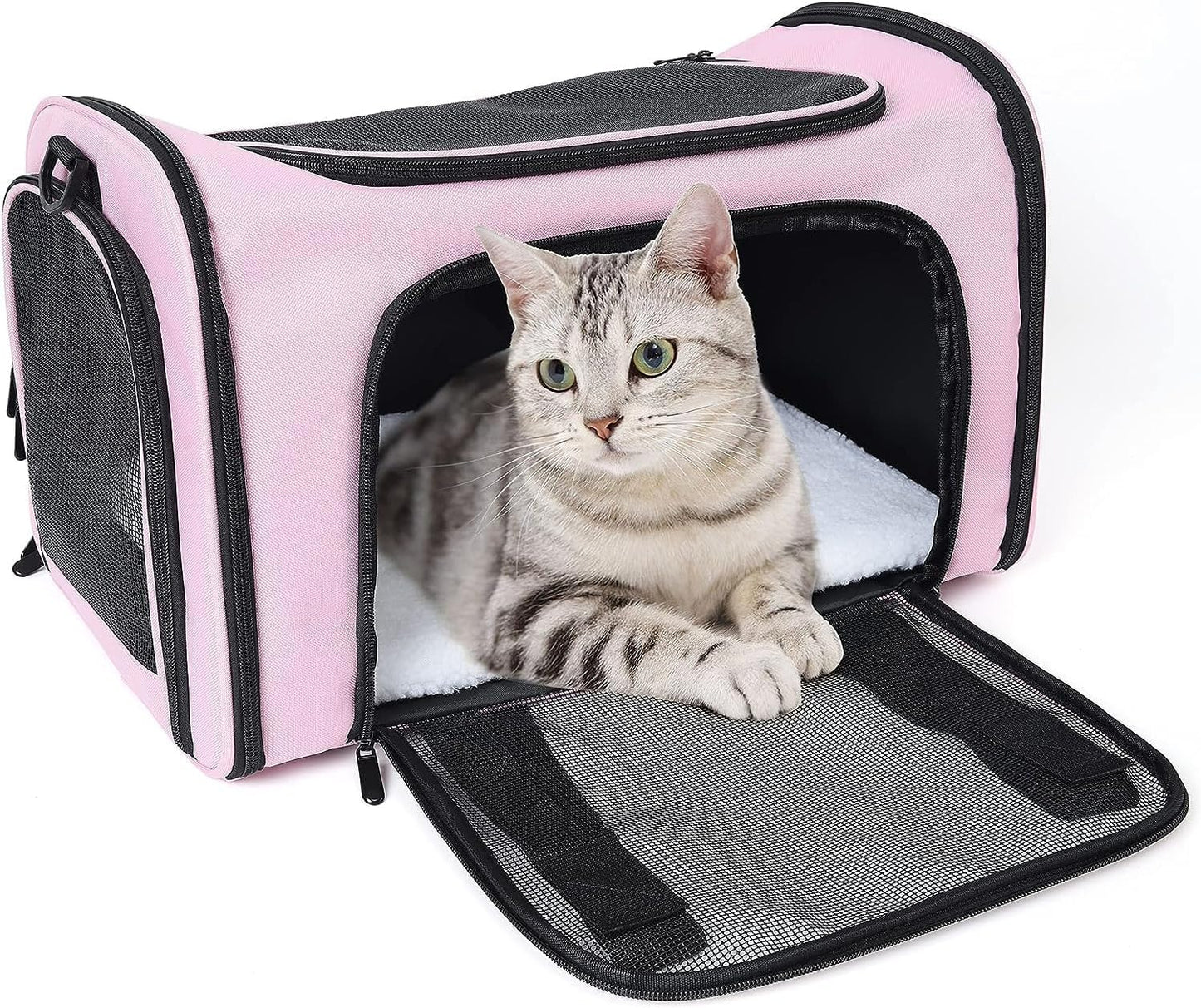 ORYEDA Cat Carrier Bag, Dog Travel Carriers, Airline Approved Soft-Sided Pet Carrier for Small Medium Cats and Small Dogs, Portable Carrier with 4 Open Doors and 3 Mesh Windows, Grey, Collapsible