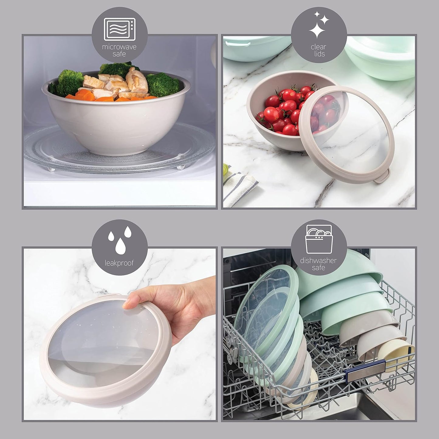 COOK WITH COLOR Mixing Bowls with TPR Lids - 12 Piece Plastic Nesting Bowls Set Includes 6 Prep Bowls and 6 Lids, Microwave Safe Mixing Bowl Set (Green)