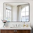 Keonjinn 42 x 36 Brushed Nickel Bathroom Vanity Mirror, Large Rounded Rectangle Bathroom Mirrors for over Sink, Metal Framed Silver Mirror for Wall, Shatterproof HD Tempered Glass(Horizontal/Vertical)