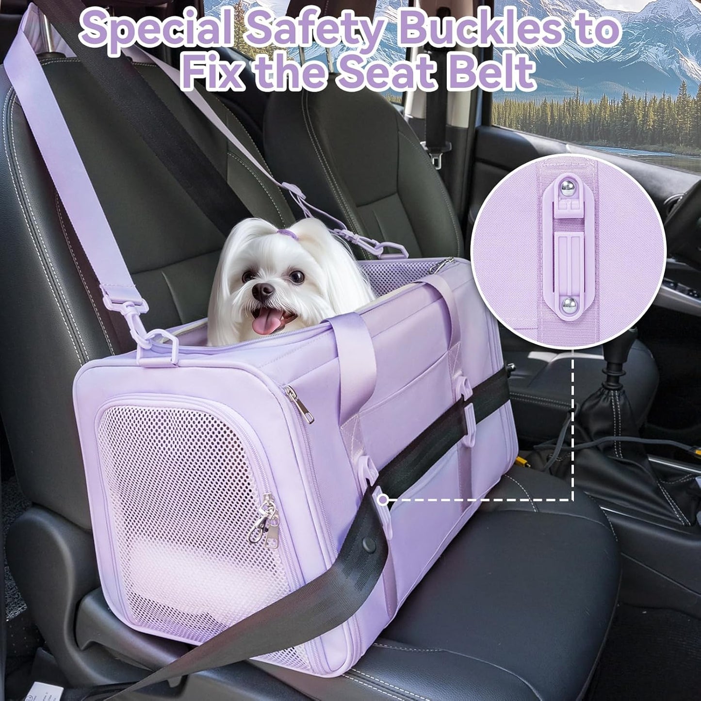 Petsfit Pet Carrier Airline Approved, Soft-Sided Cat Carrier with Patented Car Buckle, Lightweight and Collapsible with Adjustable Shoulder Strap, Soft Cushion,Green