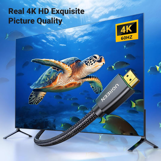 UGREEN 4K HDMI Cable Braided High Speed HDMI 2.0 Cord 18Gbps with Ethernet Support 4K 60HZ 3D 1080P Audio Return Compatible for Switch, PS5 PS4, PS3, TV Box, HDTV - 3.3 Feet - PuriLite