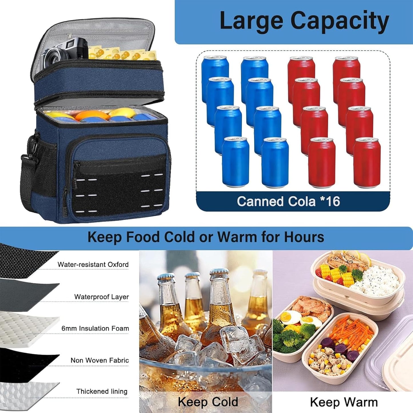 Lunch Box Cooler Bag - Insulated Tactical Lunchbox for Men - XLarge Lunch Pail Lunch Kit for Adults Work Outdoor Shifts Trips Black Camo 25L