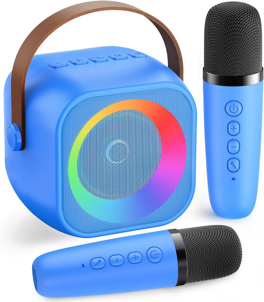 Mini Karaoke Machine for Kids Adults: Portable Bluetooth Karaoke Speaker with 2 Wireless Mics and Lights, Karaoke Gifts for Girls Boys Ages 4-12+ Years Old Christmas Birthday Home Party(Navy Blue)