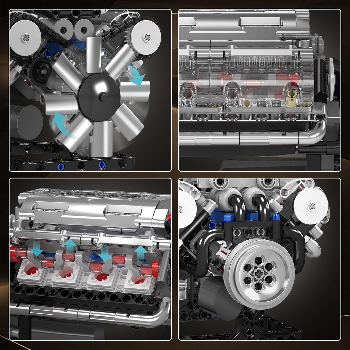 V8 Engine Model Building Blocks Kit – Working Mini Engine DIY STEM Construction Set for Adults, 535-Piece Mechanical Display Project - PuriLite