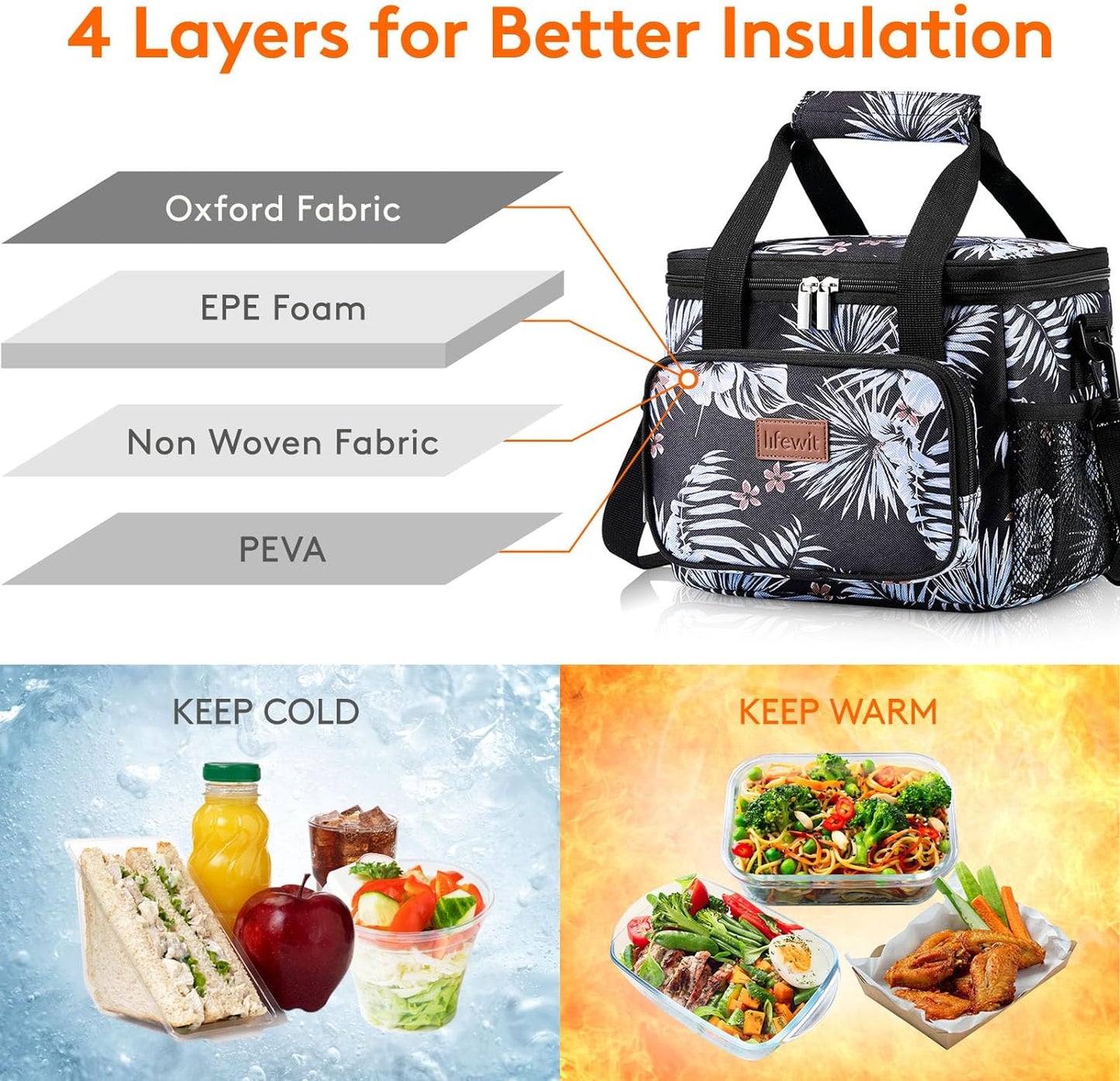 Lifewit Large Lunch Bag for Adults, 24-Can 15L Insulated Lunch Box Leakproof Soft Cooler Cooling Tote for Men Women, Waterproof Reusable Cooler Bags for Work Office Outdoor Picnic Camping, Black