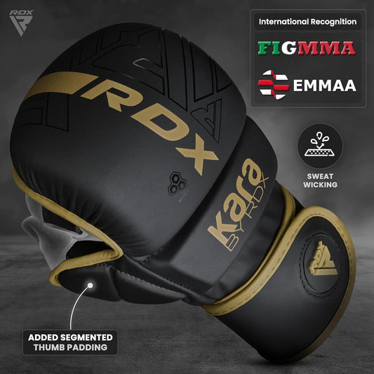 RDX MMA Gloves Sparring Grappling, Hybrid Open Palm Martial Arts Mitts Men Women, Maya Hide Leather Wrist Support, Cage Fighting Combat Sports, Muay Thai Training, Punching Bag and Kickboxing - PuriLite