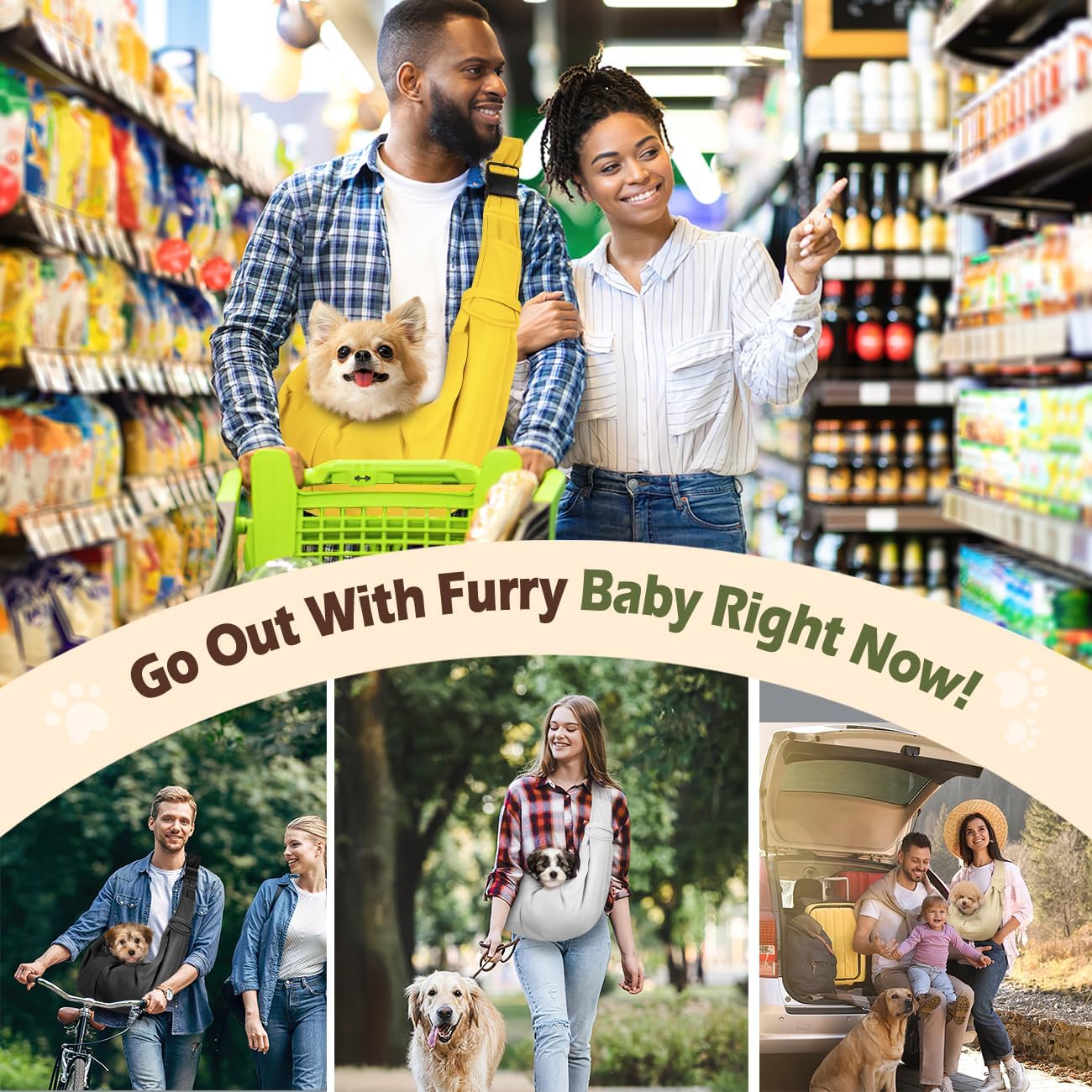 Pawaboo Small Dog Sling Carrier, Reversible Hands Free Dog Sling Carrier for Small Dogs and Cats, Puppy Sling Carrier with Adjustable Strap Buckle & Safety Harness, Puppy Essentials, Grey