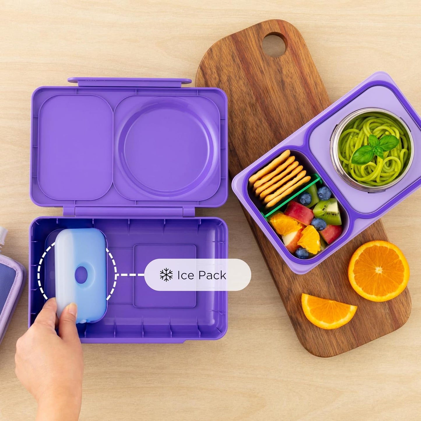 OmieBox UP bento box for kids | Insulated lunch box | Insulated food jar | Cooler ice pack | 2 Compartments (Cherry Pink)