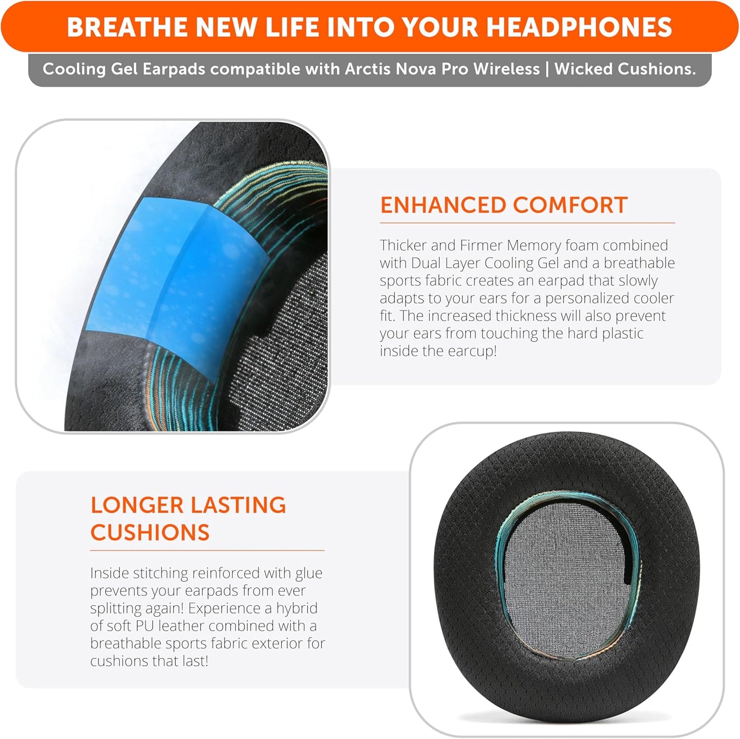 WC Freeze Nova Pro Wireless - Cooling Gel Earpads for Arctis Nova Pro Wireless ONLY (Doesn’t Fit Other Models), Made by Wicked Cushions, Improved Durability, Thickness & Sound Isolation | Black