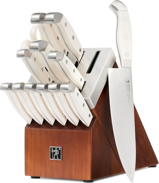 HENCKELS Statement 14 Piece Serrated Self-Sharpening Knife Block Set, White - Razor Sharp, Durable, Professional Chef's Knife Set