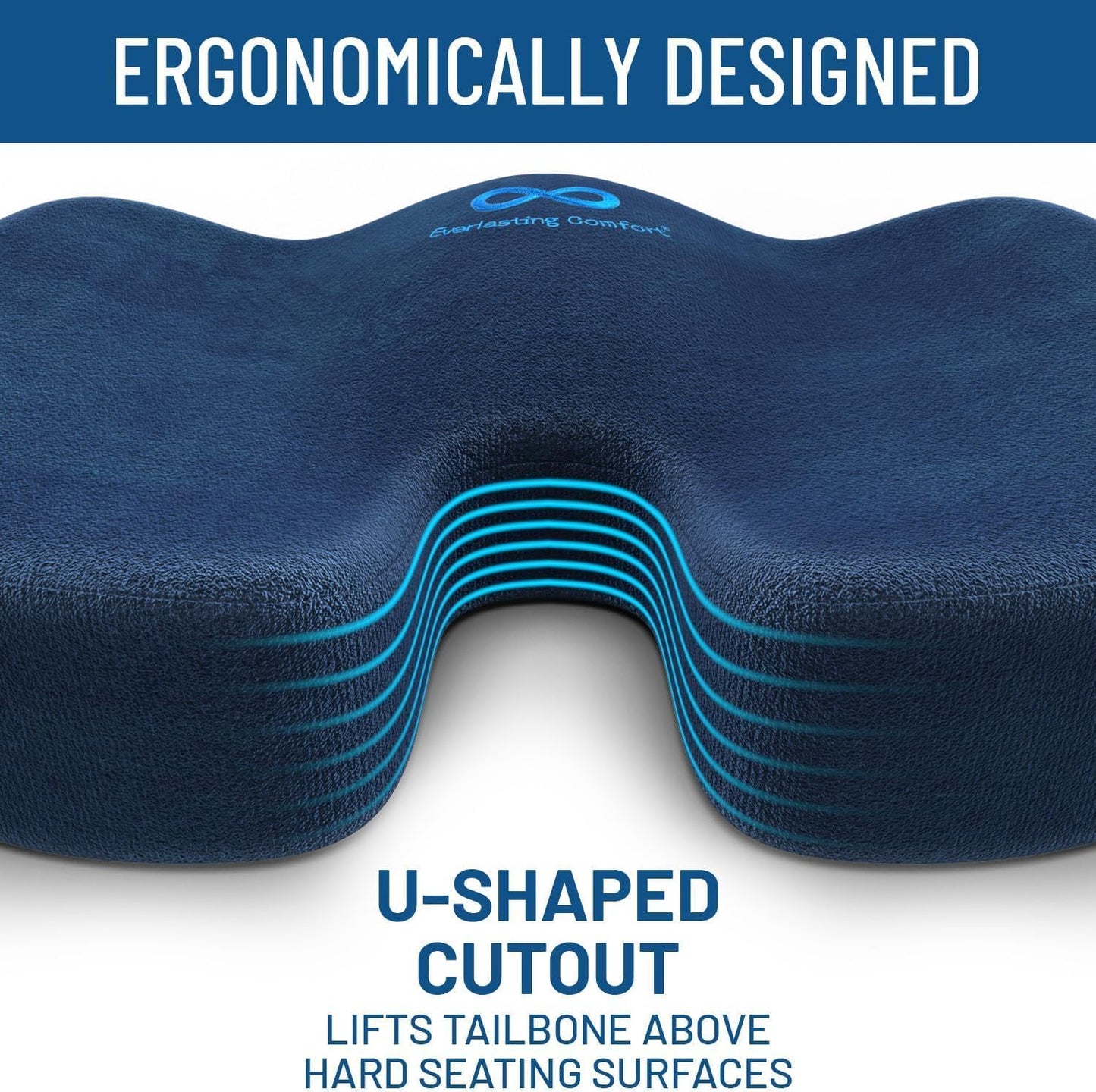 Everlasting Comfort Memory Foam Seat Cushion - Office Chair Cushion for Work, Travel, Car Support Pillow for Driving - Portable Seat for Chairs and Desks - Coussin Chaise - Black