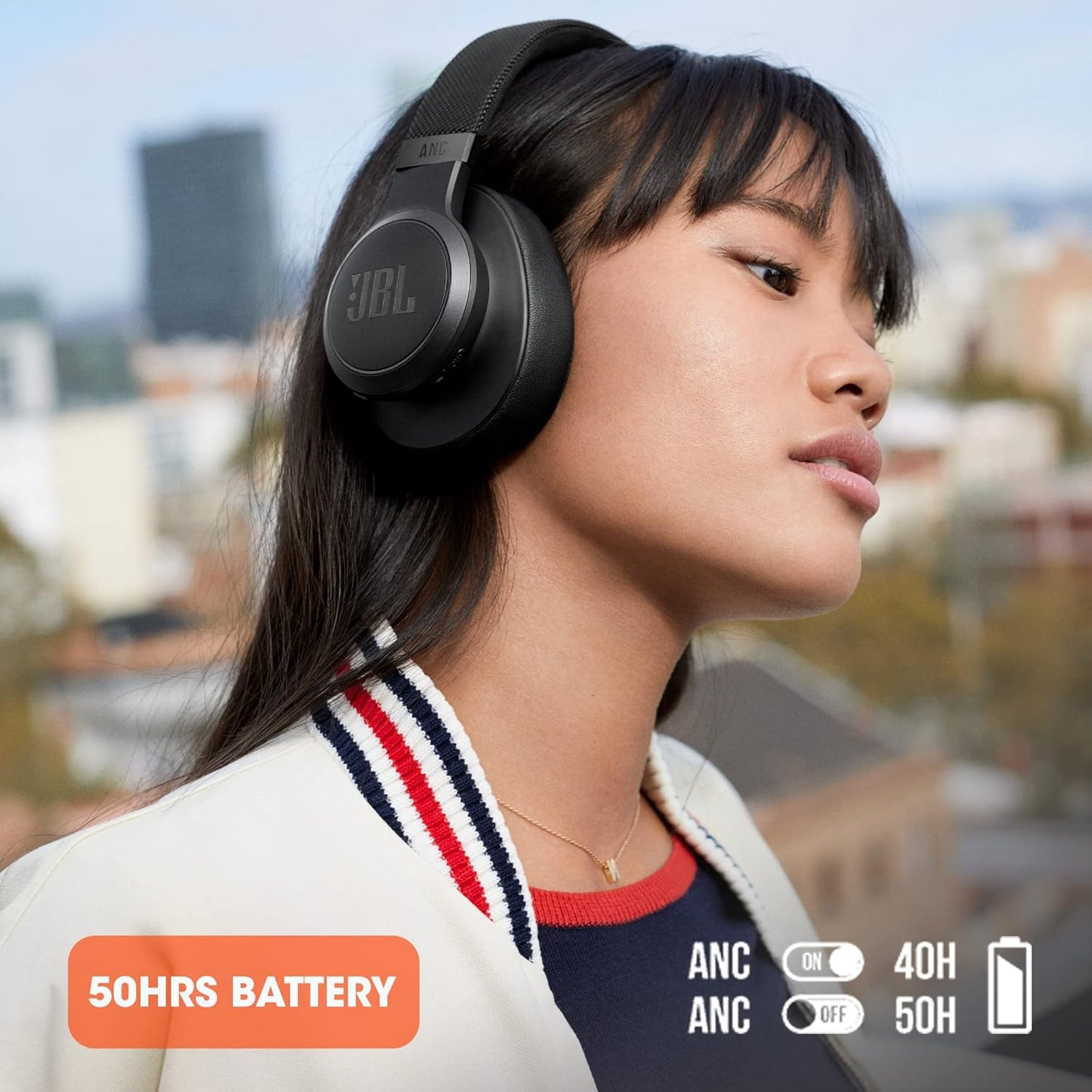 JBL Live 770NC - Wireless Over-Ear Headphones with True Adaptive Noise Cancelling with Smart Ambient, Up to 65 Hours of Battery Life, Comfort-fit Fabric Headband & Carrying Pouch (Black)