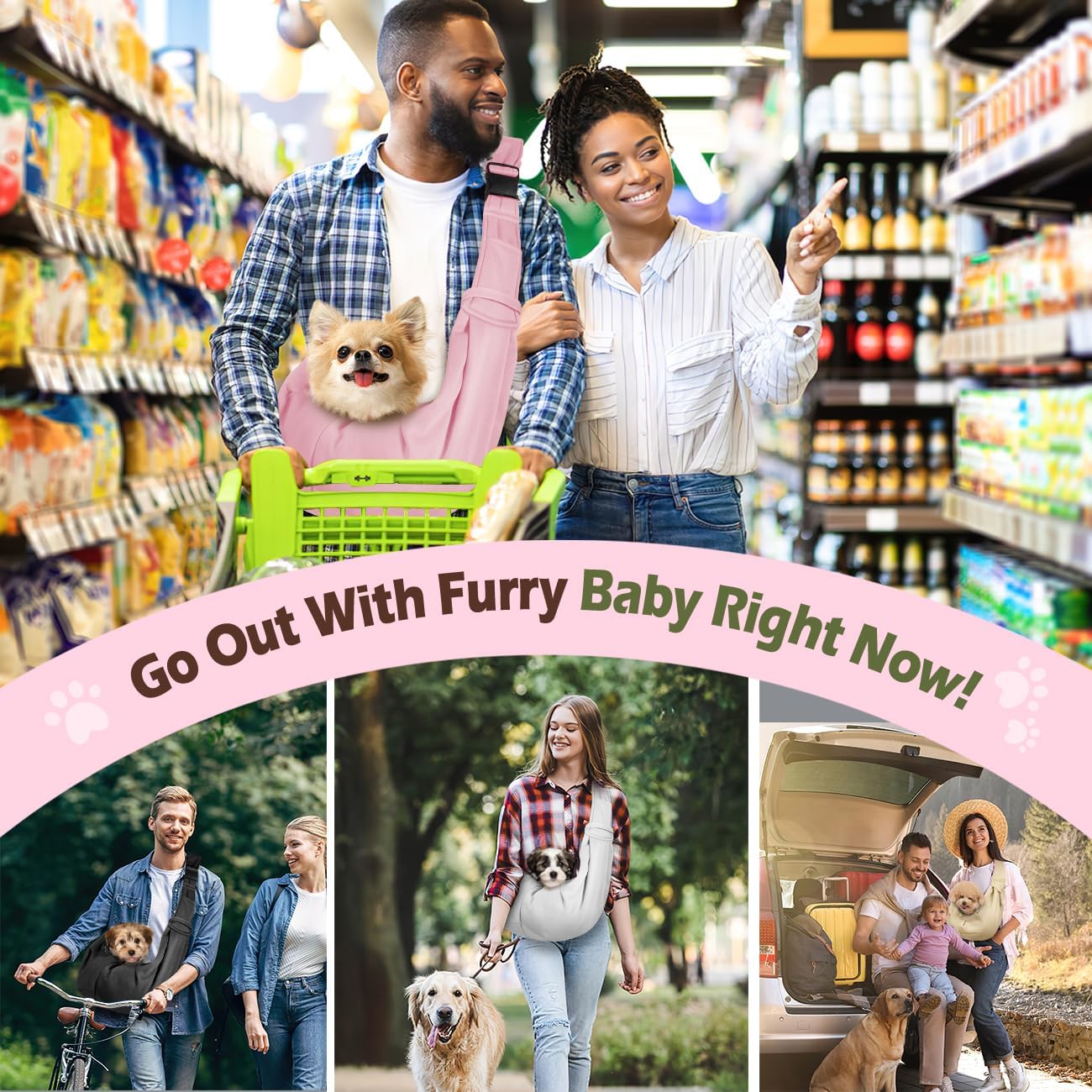 Pawaboo Small Dog Sling Carrier, Reversible Hands Free Dog Sling Carrier for Small Dogs and Cats, Puppy Sling Carrier with Adjustable Strap Buckle & Safety Harness, Puppy Essentials, Grey