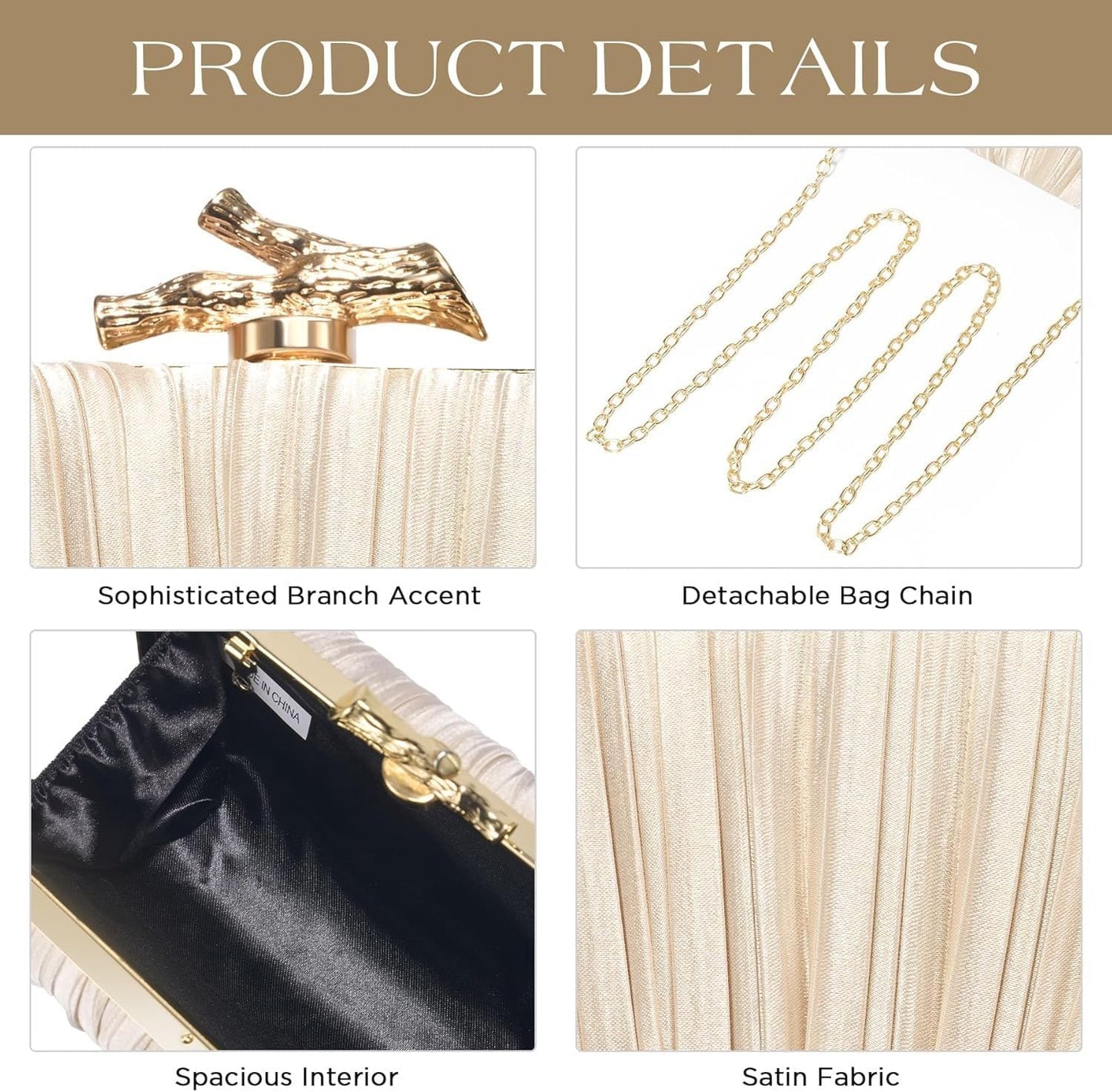 Clutch Purses for Women Evening Bag Pleated Clutch Bag with Chain Party Purses Handbag for Cocktail/Prom/Party/Wedding/Formal
