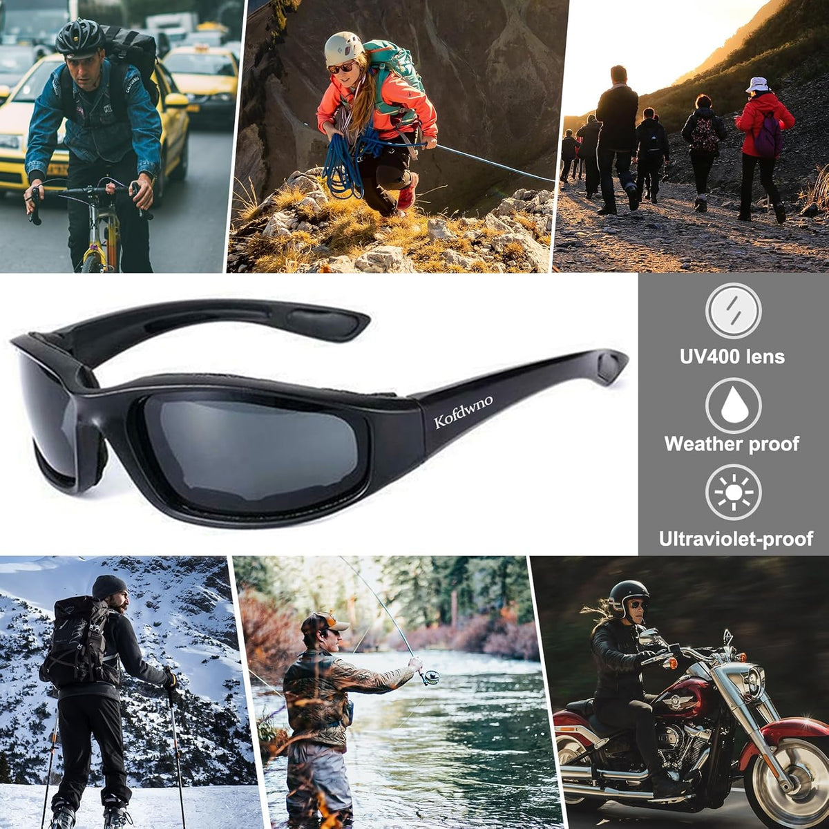 3 Pairs Motorcycle Riding Glasses Foam Padded Eyewear Goggles UV Protection Anti-Wind Dustproof Motorcycle Sunglasses for Outdoor Activities Sports-Clear Yellow Smoke - PuriLite