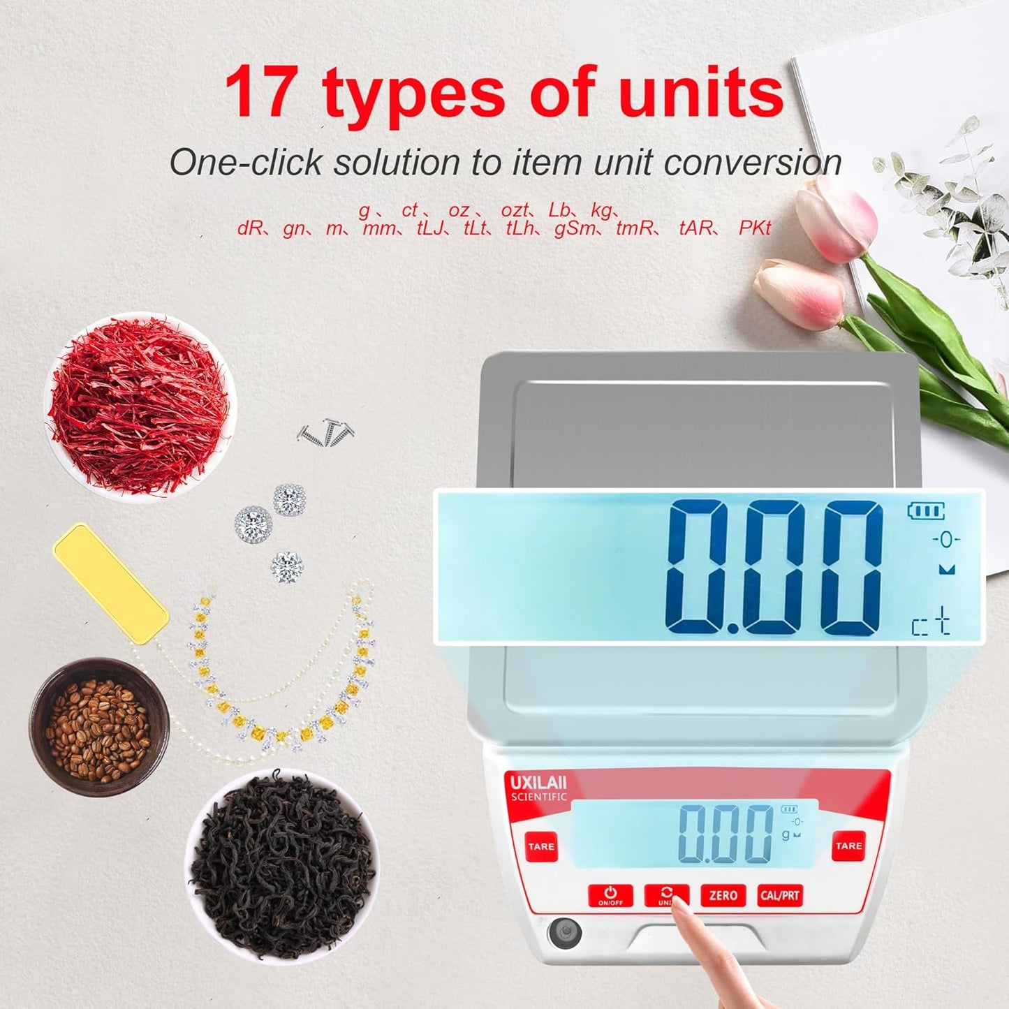 UXILAII SCIENTIFIC Lab Scale 3200g x 0.01g High Precision Electronic Analytical Balance 0.01g Accuracy Laboratory Balance Digtal Scale Gram Scale Jewelry Scale with 1Kg Calibration Weight