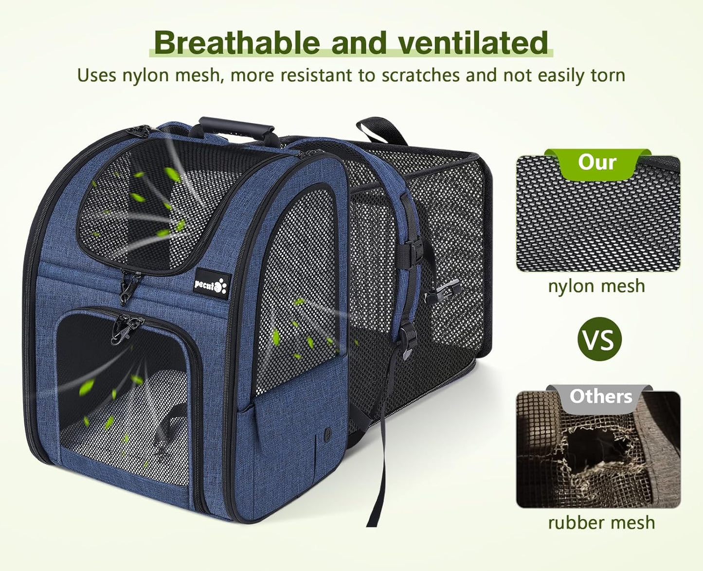 Pecute Pet Carrier Backpack, Dog Carrier Backpack Expandable with Breathable Mesh for Pets <6kg, Pet Backpack Carrier for Hiking Travel Camping Outdoor