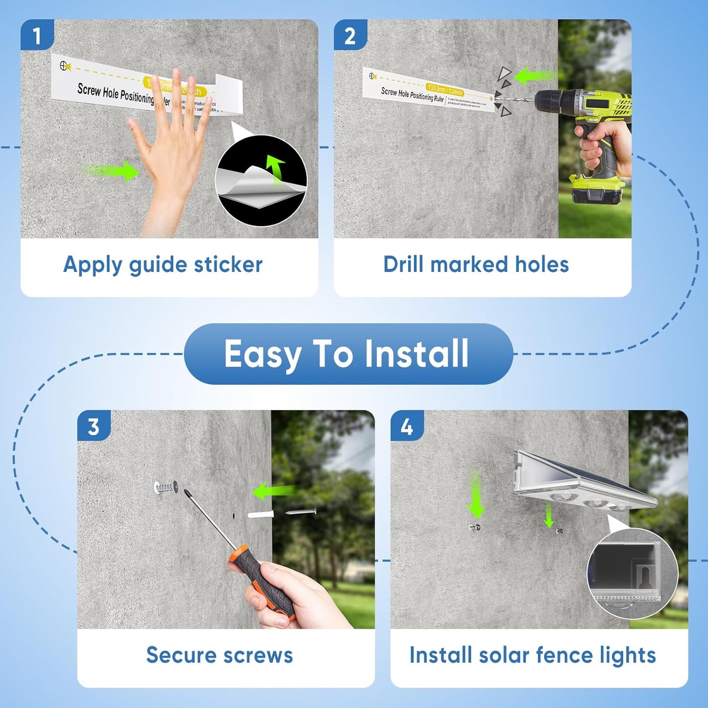 Yilaie Solar Lights Outdoor-IP67 Waterproof 3000K/4500K/6500K,High Brightness LED Solar Fence Lights,Solar Wall Light for Outside Backyard/Railing/Step/Patio/Stair Railings/Pool (4 Pack)