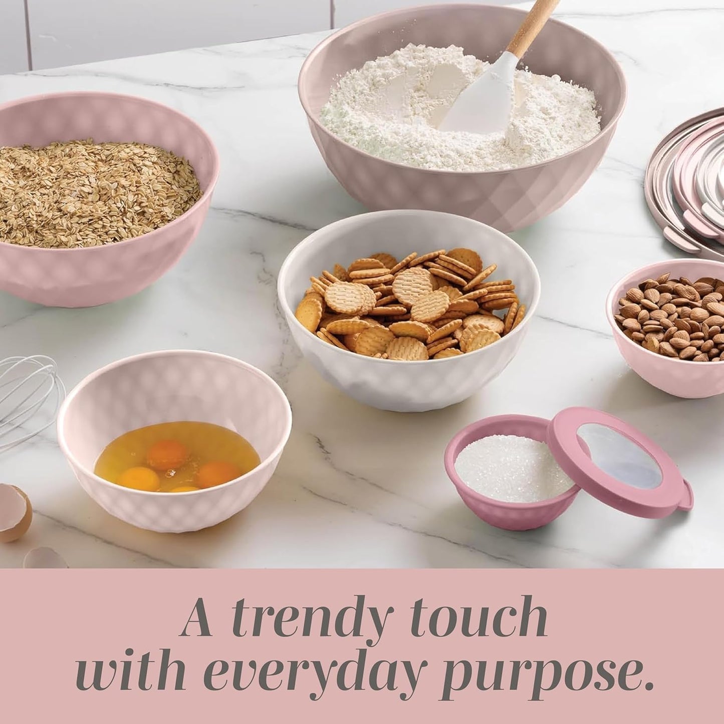 COOK WITH COLOR Mixing Bowls with TPR Lids - 12 Piece Plastic Nesting Bowls Set Includes 6 Prep Bowls and 6 Lids, Microwave Safe Mixing Bowl Set (Mint)