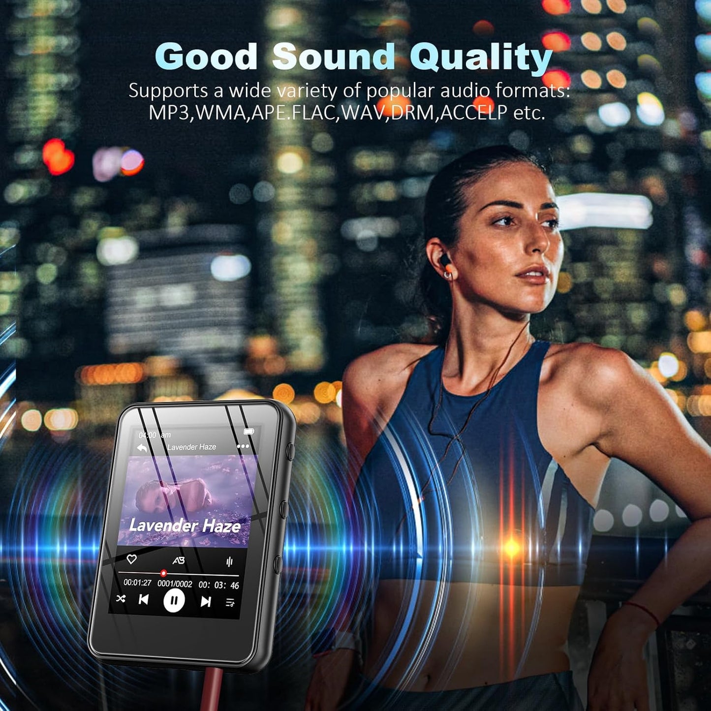 32GB MP3 Player with Bluetooth,Portable Digital Music MP3 MP4 Player for Music Lover with Voice Record FM Radio Alarm Stopwatch Built-in HD Speaker with 2.4'' Full Touch Screen and Super Light (Black)