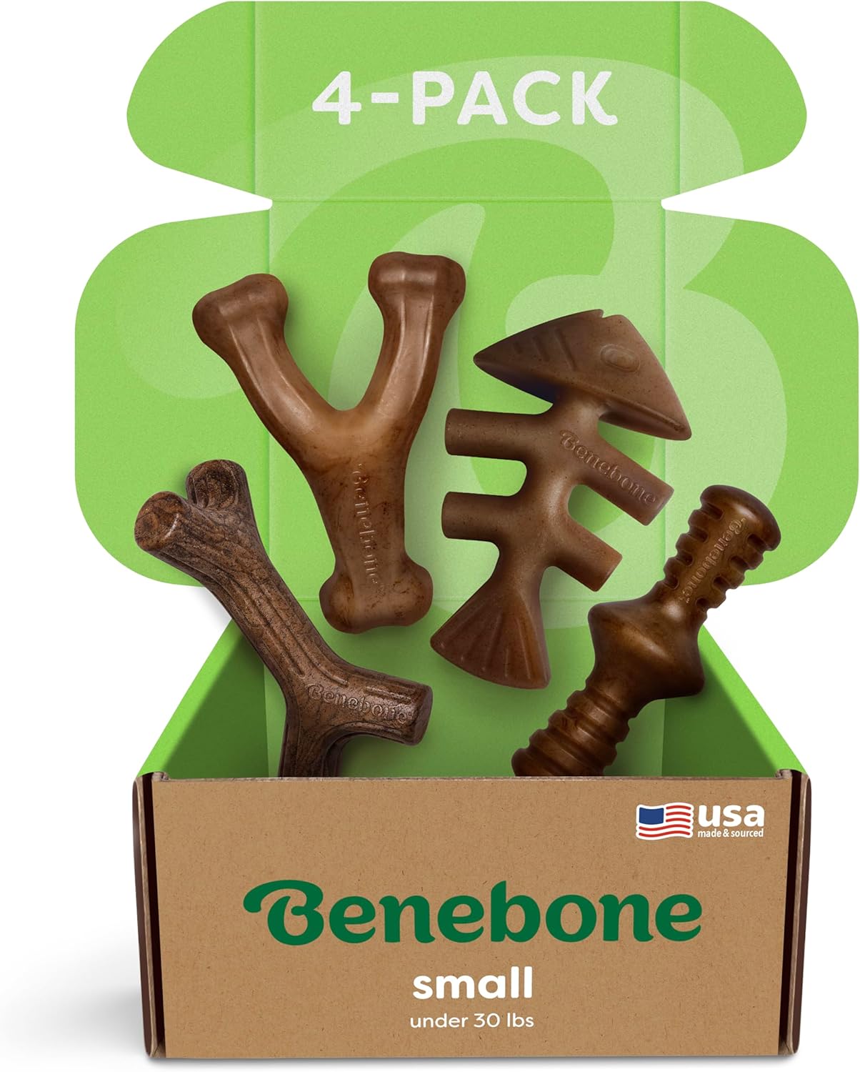 Benebone 4-Pack Durable Dog Chew Toys for Aggressive Chewers, Real Flavors, Made in USA, Medium