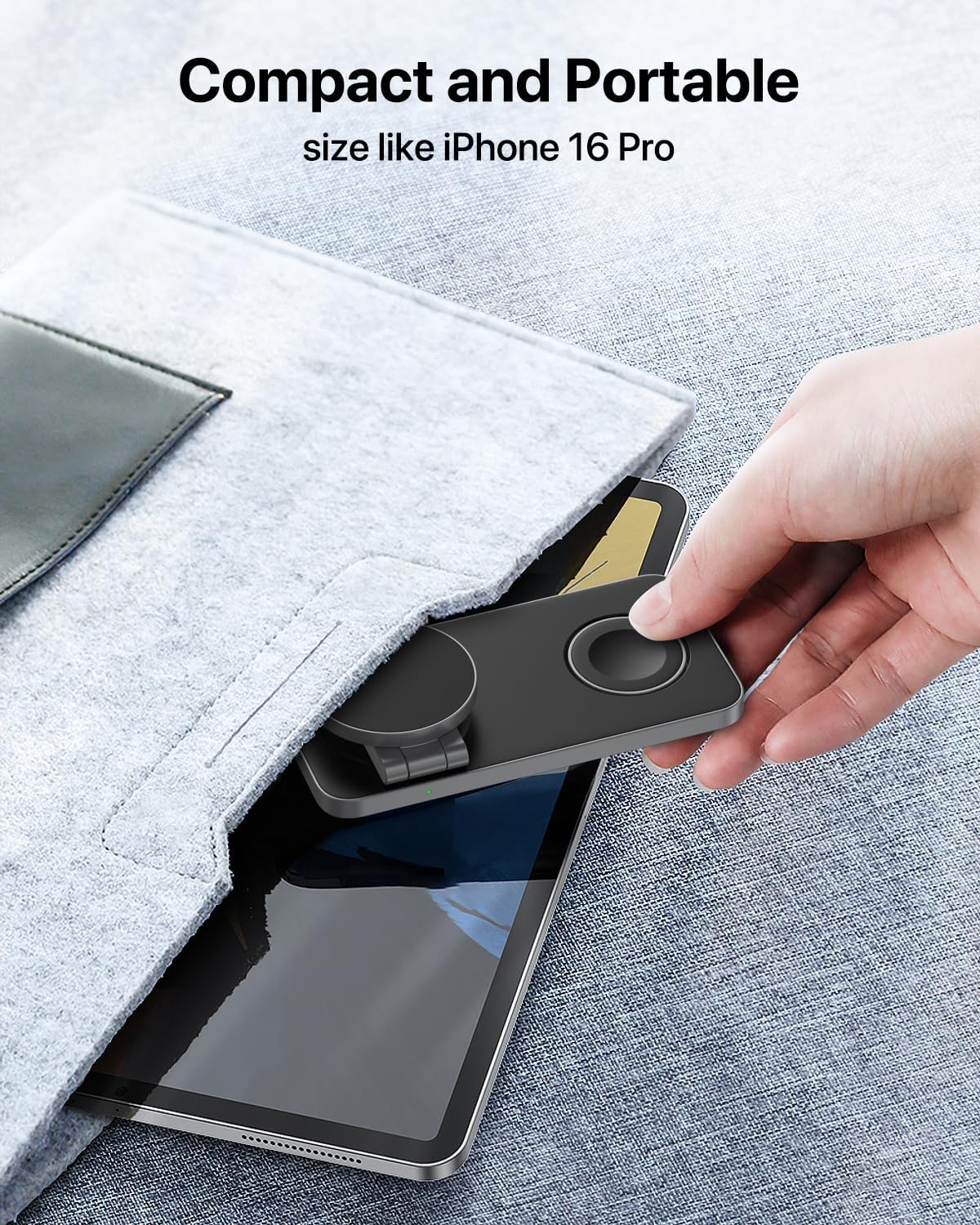 EXW Foldable 3 in 1 Wireless Charging Station for Apple Compatible with Magsafe Charger Stand, Travel Wireless Charger for iPhone 16 15 14 13 12 Series, Airpods, Apple Watch (18W Adapter Included)