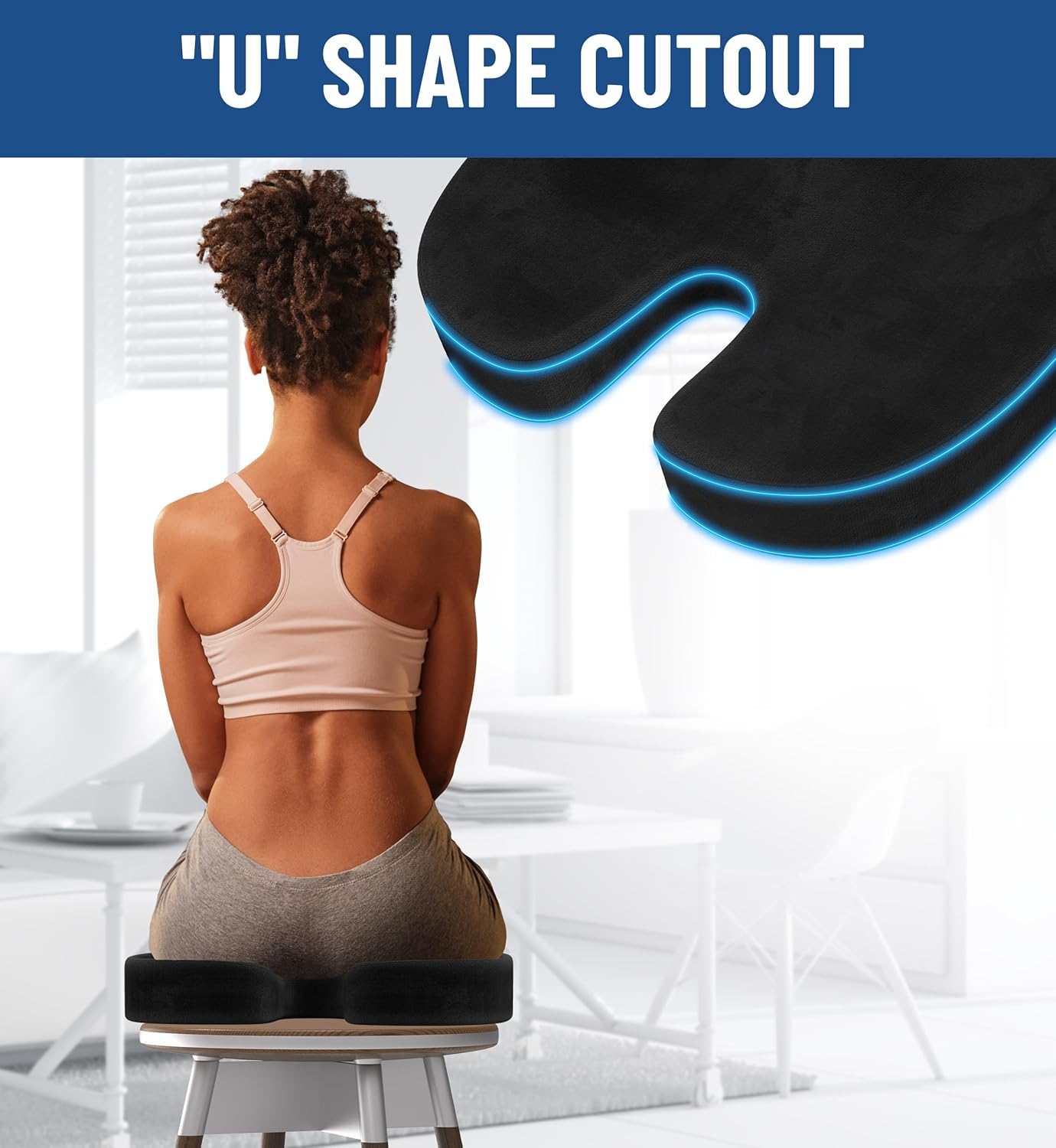 Everlasting Comfort Memory Foam Seat Cushion - Office Chair Cushion for Work, Travel, Car Support Pillow for Driving - Portable Seat for Chairs and Desks - Coussin Chaise - Black