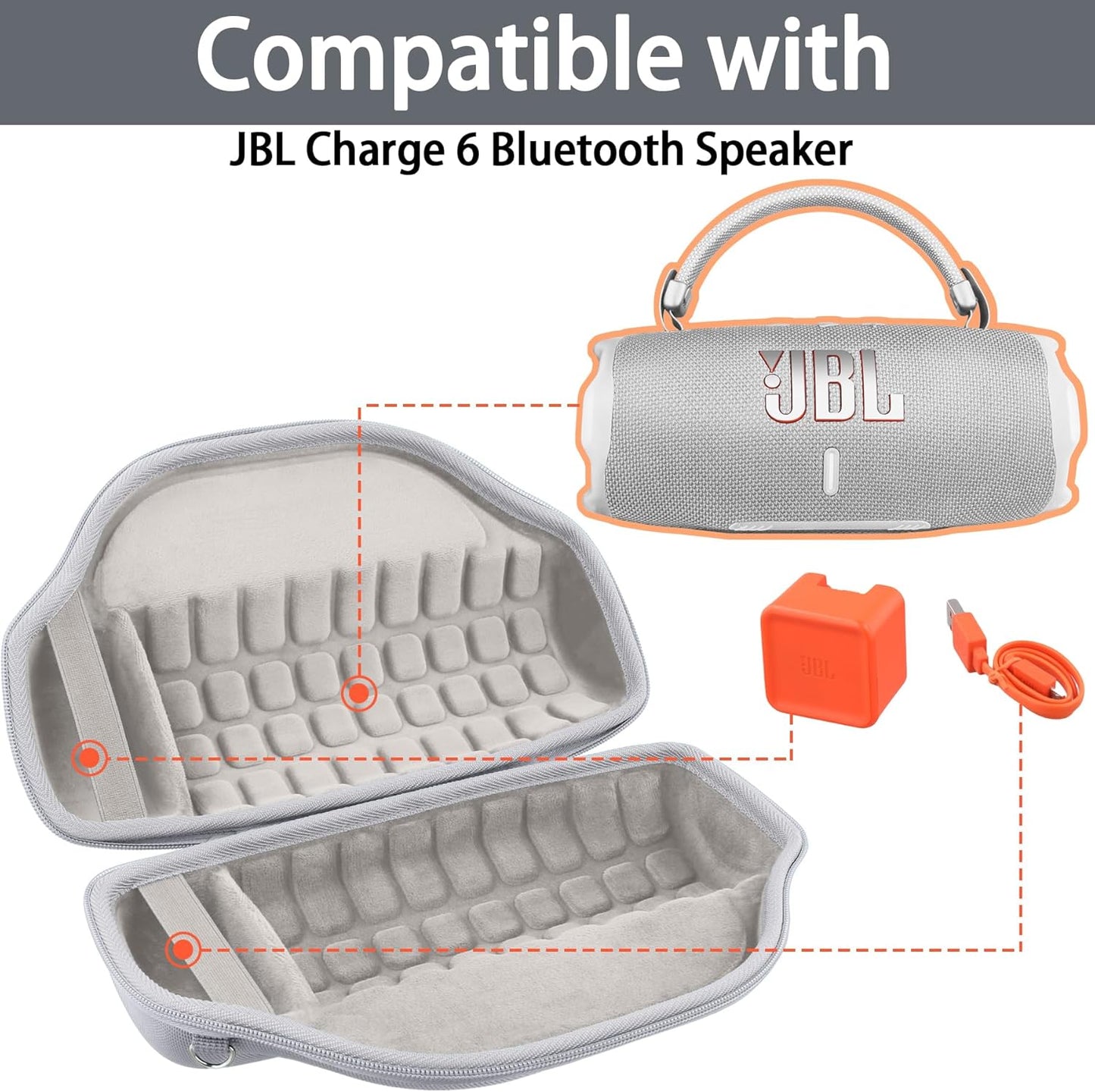 co2CREA Case for JBL Charge 6 Waterproof Portable Bluetooth Speaker, Hard Travel Case with Detachable Shoulder Strap (White Case)