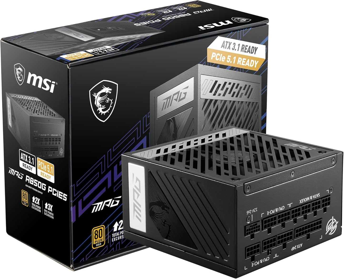 MSI MPG A1250GS PCIE5, 80 Plus Gold Full Modular 1250W Power Supply, 12V-2x6 Cable, ATX 3.1 & PCIE 5.1 Ready